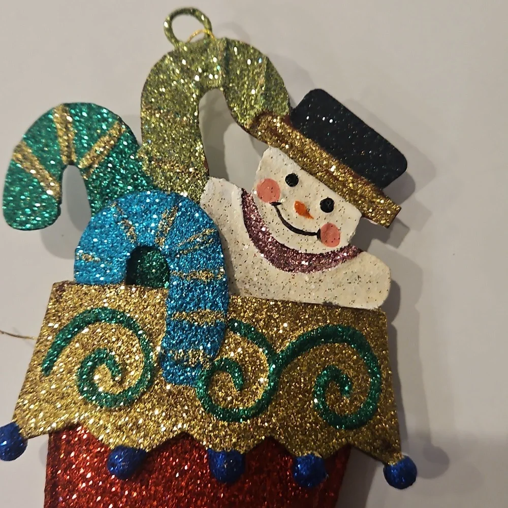 Rare Pier 1 Glittery Red Christmas Stocking Ornament